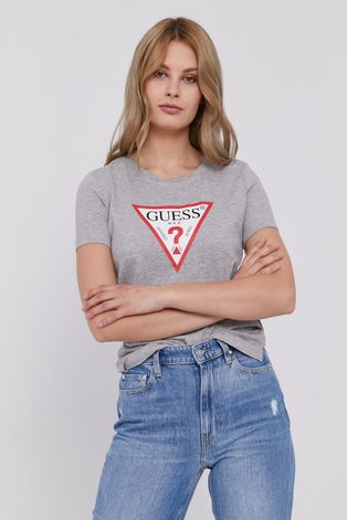 Μπλουζάκι Guess γυναικείo, χρώμα: γκρι