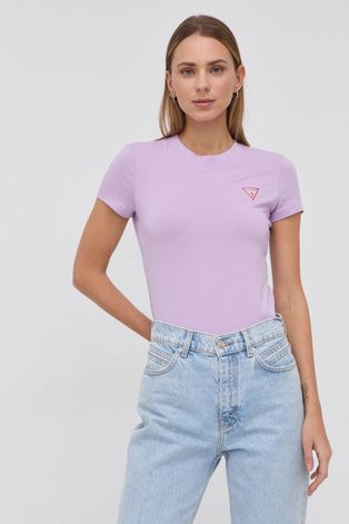 Guess T-shirt damski kolor fioletowy