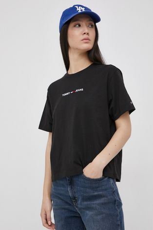 Tommy Jeans T-shirt bawełniany kolor czarny