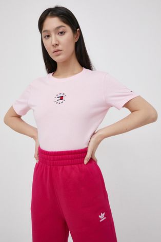 Tommy Jeans T-shirt bawełniany kolor różowy