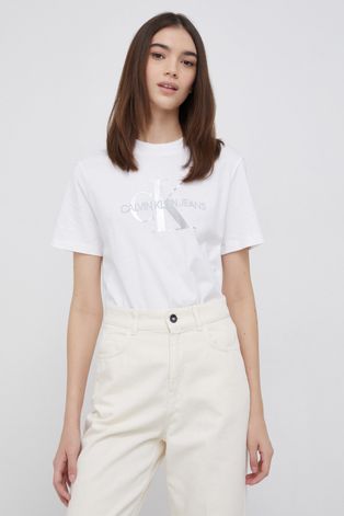 Calvin Klein Jeans T-shirt bawełniany kolor biały