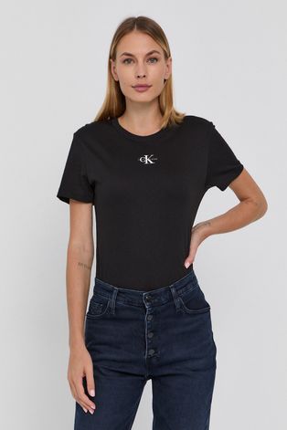 Calvin Klein Jeans Tricou din bumbac culoarea negru