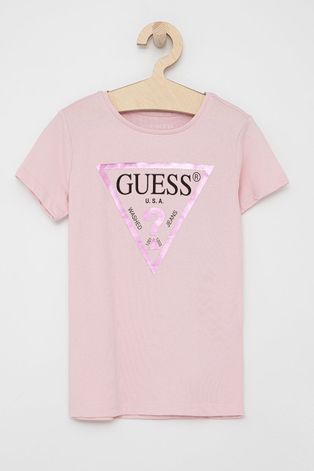 Дитяча бавовняна футболка Guess колір рожевий