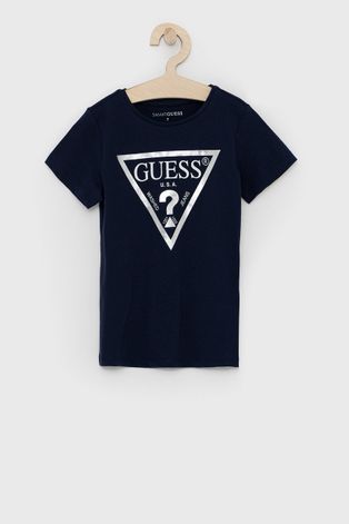 Dječja pamučna majica kratkih rukava Guess boja: tamno plava