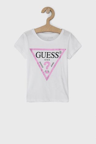 Детска памучна тениска Guess в бяло