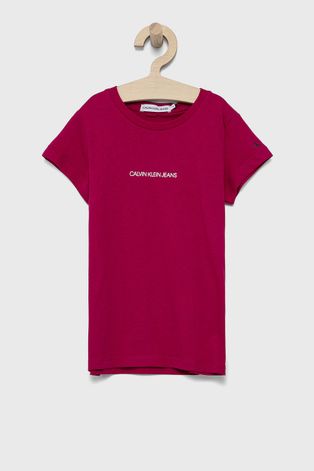 Calvin Klein Jeans T-shirt bawełniany dziecięcy kolor różowy