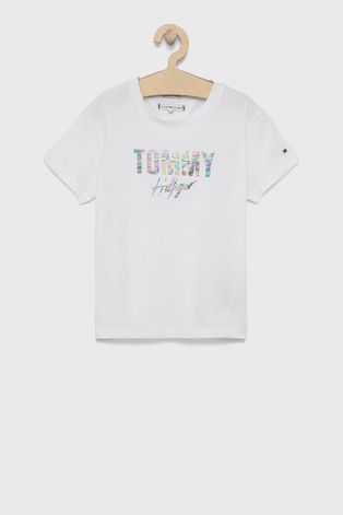 Dětské bavlněné tričko Tommy Hilfiger bílá barva