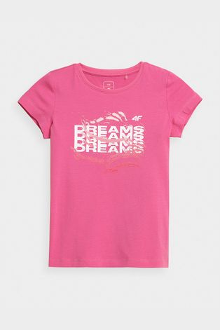Детска памучна тениска 4F в розово