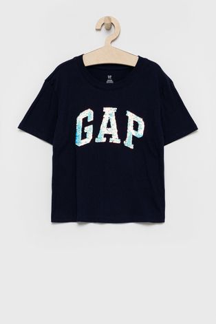 Παιδικό βαμβακερό μπλουζάκι GAP χρώμα: ναυτικό μπλε