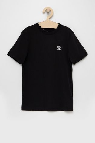 Дитяча бавовняна футболка adidas Originals колір чорний гладкий