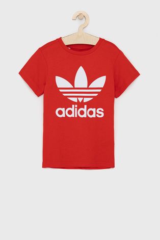 Дитяча бавовняна футболка adidas Originals колір червоний з принтом