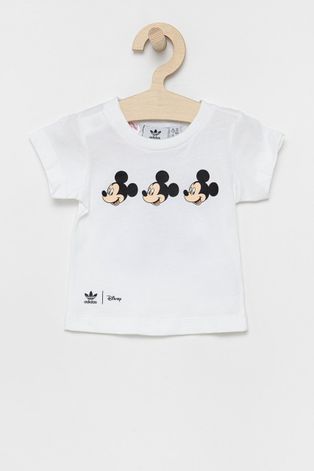 Дитяча бавовняна футболка adidas Originals x Disney колір білий з принтом