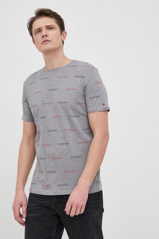 Bavlněné tričko Tommy Hilfiger šedá barva, vzorované