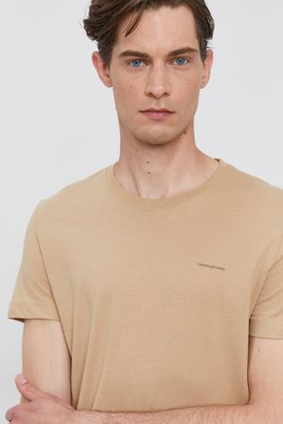 Calvin Klein Jeans T-shirt (2-pack) męski kolor beżowy gładki