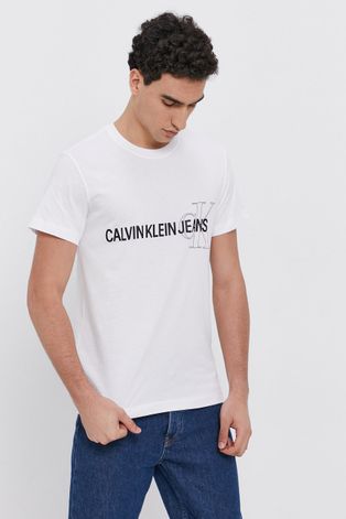 Calvin Klein Jeans T-shirt bawełniany kolor biały z nadrukiem