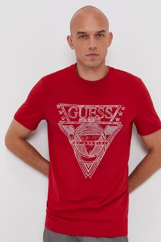 Guess T-shirt męski kolor czerwony z nadrukiem