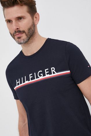 Памучна тениска Tommy Hilfiger в тъмносиньо с принт