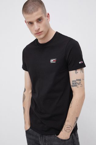Tommy Jeans T-shirt bawełniany kolor czarny z nadrukiem