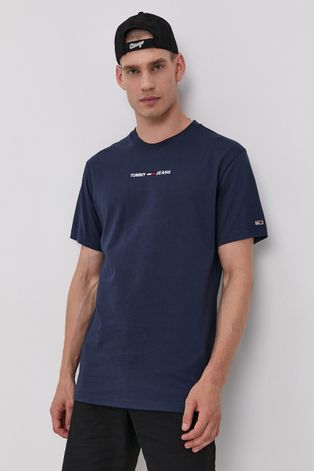 Tommy Jeans T-shirt bawełniany kolor granatowy z aplikacją