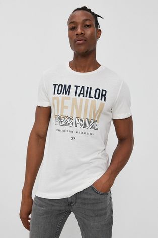 Tričko Tom Tailor pánské, béžová barva, s potiskem