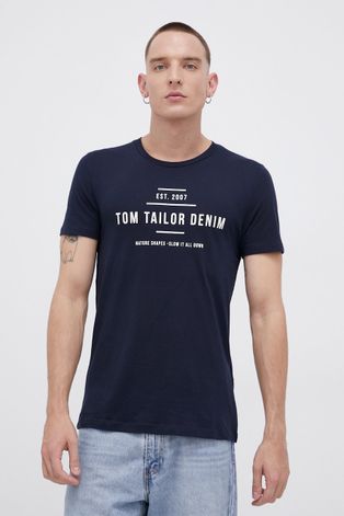 Бавовняна футболка Tom Tailor колір синій з принтом