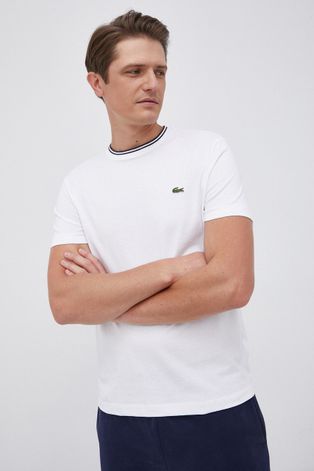 Lacoste T-shirt bawełniany kolor biały gładki