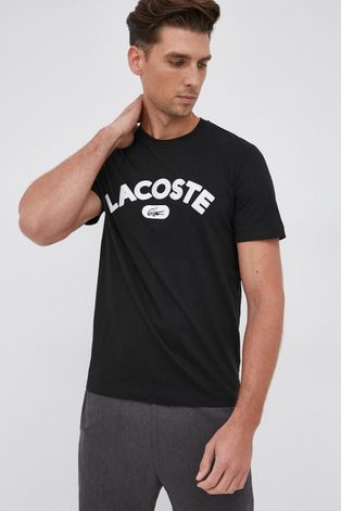 Lacoste T-shirt bawełniany kolor czarny z aplikacją