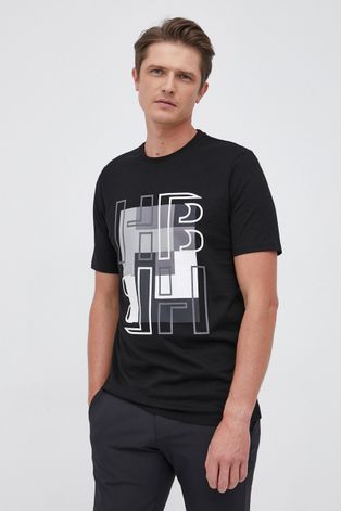 Boss T-shirt bawełniany kolor czarny z nadrukiem