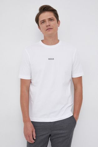 Тениска Boss мъжка в бяло с принт