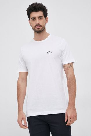 Bavlnené tričko Boss biela farba, s potlačou