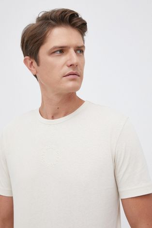 Boss T-shirt bawełniany kolor kremowy gładki