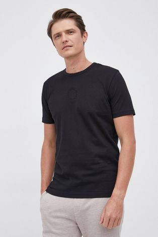 Boss T-shirt bawełniany kolor czarny gładki