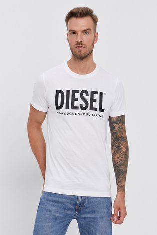 Бавовняна футболка Diesel колір білий з принтом