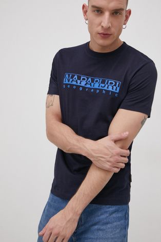 Бавовняна футболка Napapijri колір синій меланж