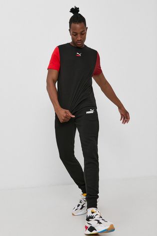 Puma T-shirt bawełniany kolor czarny z nadrukiem