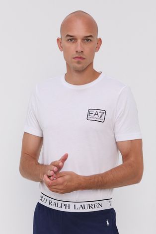 Tričko EA7 Emporio Armani pánské, bílá barva, hladké