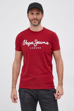 Pepe Jeans T-shirt męski kolor bordowy z nadrukiem