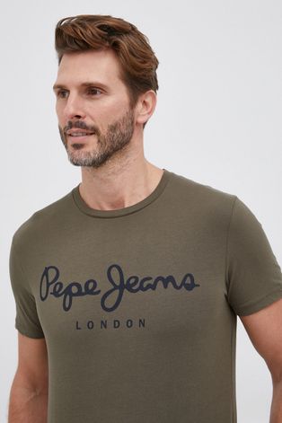 Pepe Jeans T-shirt męski kolor zielony z nadrukiem