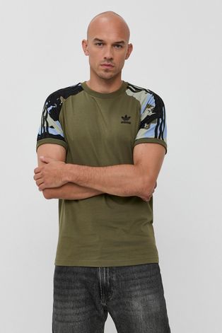 Bavlnené tričko adidas Originals Street zelená farba, vzorované