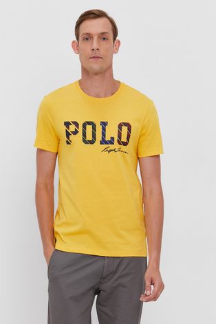 Polo Ralph Lauren T-shirt bawełniany kolor żółty z nadrukiem