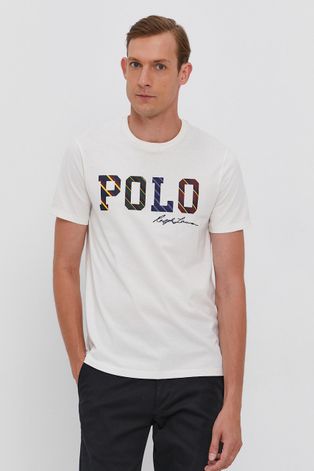 Polo Ralph Lauren T-shirt bawełniany kolor kremowy z nadrukiem