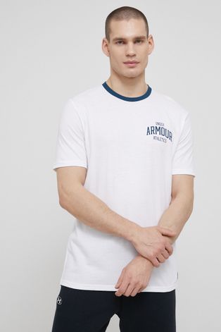 Under Armour T-shirt męski kolor biały gładki