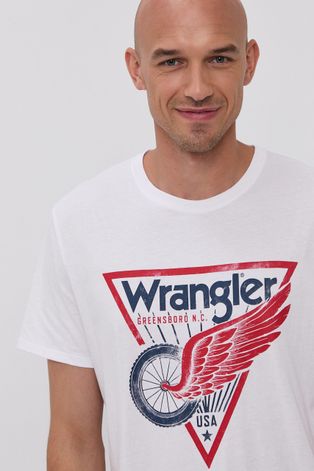 Wrangler T-shirt męski kolor biały z nadrukiem
