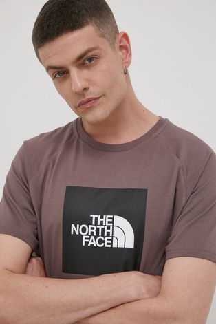 Памучна тениска The North Face в лилаво с принт