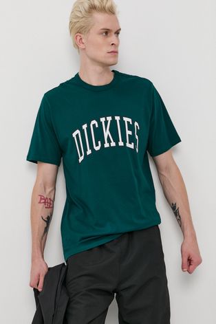 Бавовняна футболка Dickies колір зелений з принтом