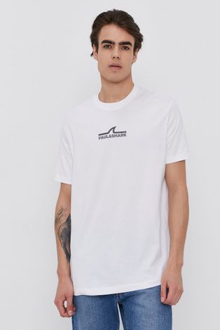 Bavlnené tričko Paul&Shark biela farba, s potlačou