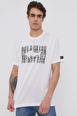 Bavlnené tričko Paul&Shark biela farba, s potlačou