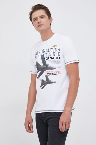 Aeronautica Militare T-shirt męski kolor biały z nadrukiem