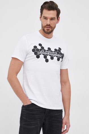 LAMBORGHINI T-shirt bawełniany kolor biały z nadrukiem
