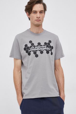 Памучна тениска LAMBORGHINI в сиво с принт